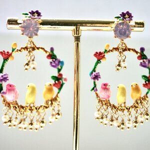 Earrings with 3 canary birds